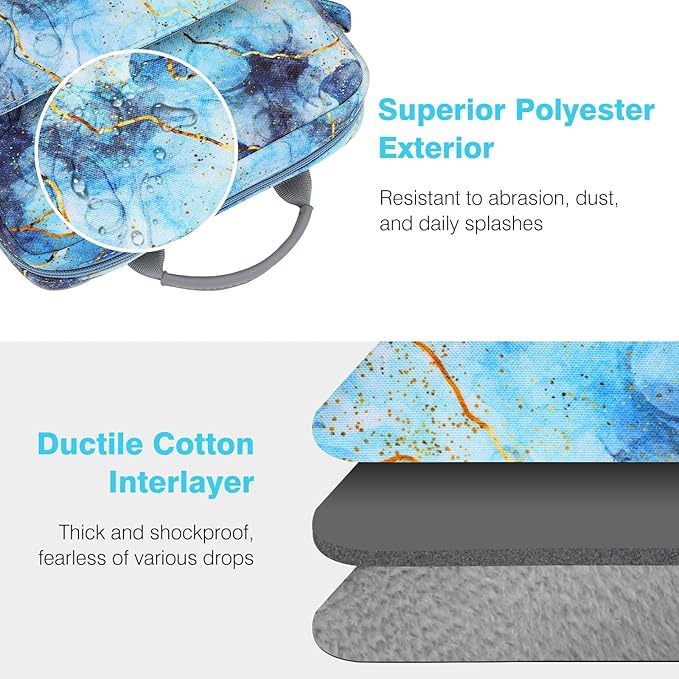 Dadanism 9-11 Inch Tablet Sleeve Bag Carrying Case with Shoulder Strap for iPad (A16) 11", iPad 10th Gen 10.9", iPad Air M4/Pro M5 11", iPad 9/8/7th 10.2", Galaxy Tab A11+ Plus 11", Marble Blue