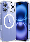for iPhone 16 Case, Compatible with Magsafe [Yellowing Resistant] with 1X Screen Protector + 1X Camera Lens Protector, Military-Grade Protection, Clear Case for iPhone 16-Clear