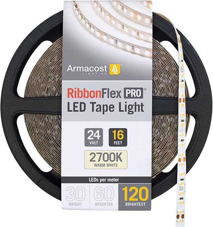 Armacost Lighting RibbonFlex Pro 24V White LED Strip Lights 120 LED/m, 2700K, 16.4 ft 136230