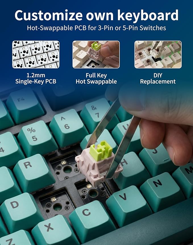 Aula AU75 Wireless Mechanical Keyboard, Hot Swap Gasket Gaming Keyboard with Knob, BT/2.4G/Wired Custom Keyboard, 4000mAh Battery, 75% Five-Layer Padding PBT Keycaps, RGB Side-Strip for Win/Mac/PC