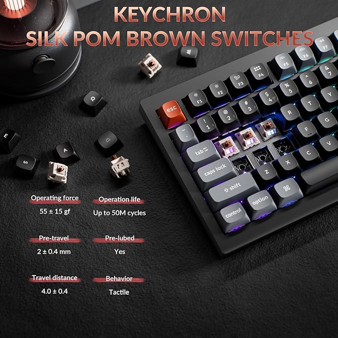 Keychron V1 Ultra 8K Polling Rate Wireless (2.4 GHz & Bluetooth) ZMK Customizable Mechanical Keyboard with Hot-swappable Switches 660-Hr Battery PBT Keycaps for Mac Windows Linux
