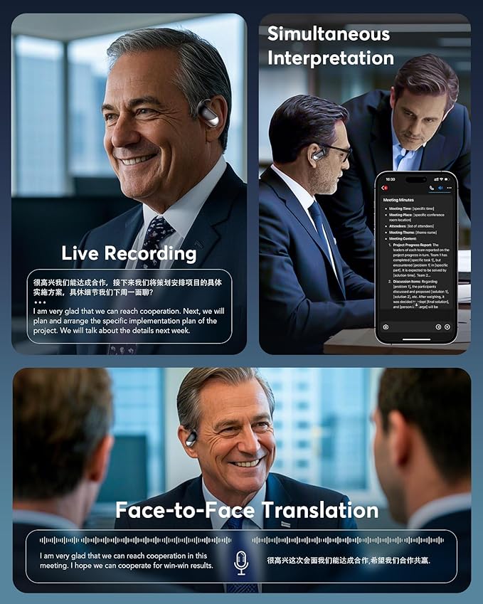Paekole H5 AI Translation Earbuds: Real-Time 2-Way Language Translator Device (198+ Languages) for Face-to-Face & Travel, Bluetooth Headphones, Audifonos Traductores - Classic Black