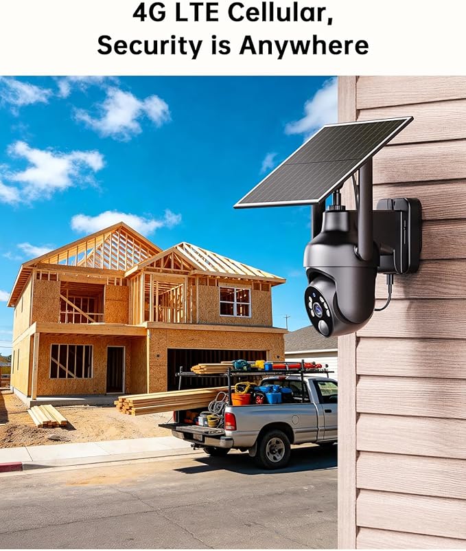 No WiFi Security Camera with Built-in 4G LTE SIM Card, 360° Panoramic View, 2K Live Video, Color Night Vision, Instant Alerts, Phone Access, Solar Cellular Camera Outdoor for Remote Area (2PC)