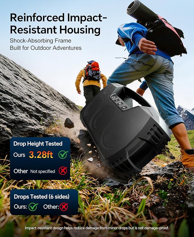 IPX7 Waterproof Outdoor Bluetooth Speaker, Wireless, 90W(Peak), 32H Playtime, Floating Design, Deep Bass & Loud Stereo Sound, Portable with Handle, Rugged for Pool, Beach, Kayaking, Hiking, Black