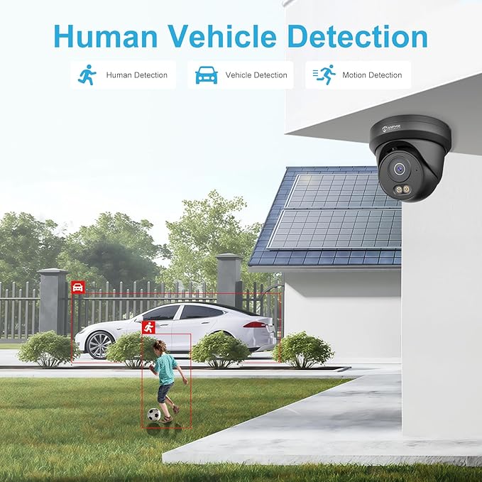 Anpviz 6MP PoE IP Camera Black, 3K Full Metal Turret Security IP Camera Outdoor Wired, Smart Dual Light Color Night Vision, AI Human Vehicle Detection, Built-in Mic, NDAA, IPC-D3B63B-S (U Series)