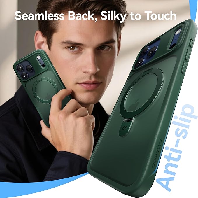 CASEKOO Ultra-Magnetic Stand for iPhone 17 Pro Max Case [Military Drop Protection] [Compatible with MagSafe] Shockproof Translucent Matte Slim Ring for iPhone 17 Pro Max Phone Case 6.9", Green