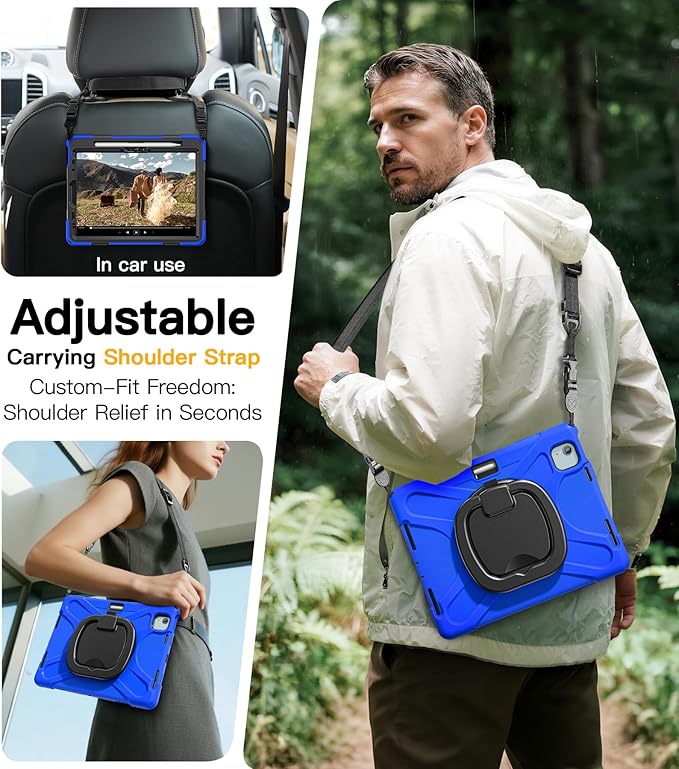 BRAECN for iPad Air 11 Inch Case M4 2026/M3 2025/M2 2024, iPad Air 5th/4th Gen 10.9”, iPad Pro 11 4th/3rd/2nd/1st, Rugged Cover with Screen Protector, Shoulder Strap,Pencil Holder, Handle & Kickstand