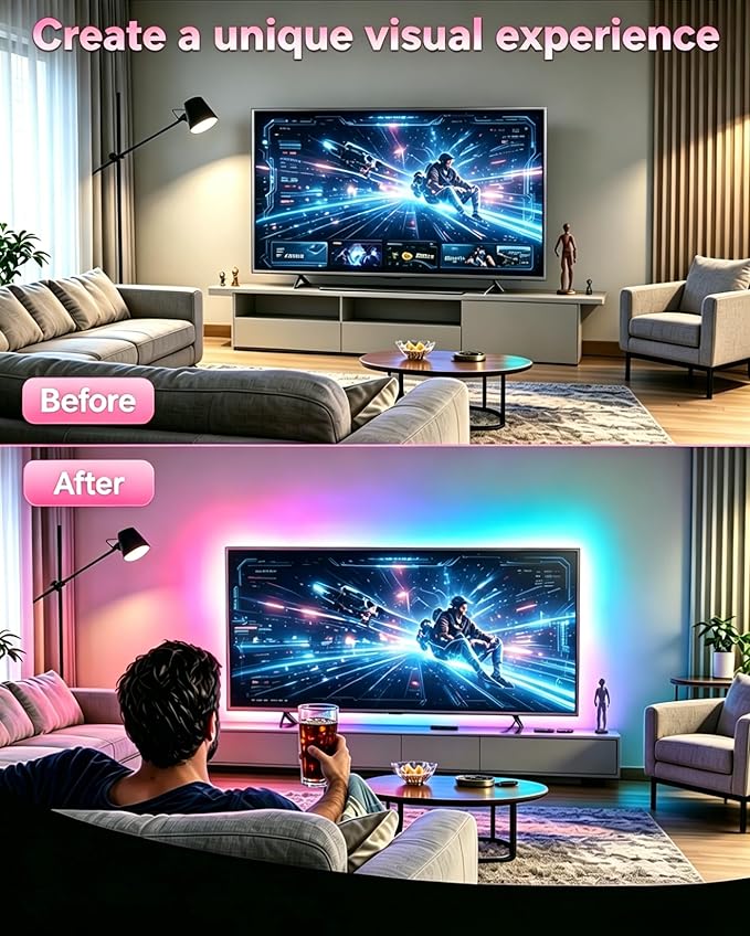 MATICOD LED Lights for TV Led Backlight, 13.1ft RGB Led Strip Lights for TV Lights Behind, USB Led Light Strip for 45-60in TV, Bluetooth APP Control Music Sync Strip Lighting for Christmas Decorations