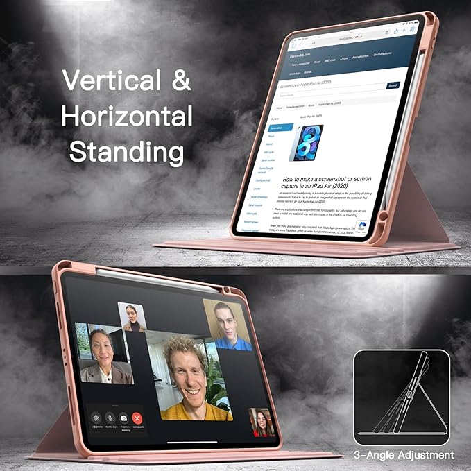 JETech Rotating Case for iPad Pro 11-Inch 2022/2021(4th/3rd gen) with Pencil Holder, 360 Degree Rotation Protective Stand Cover Clear Back, Auto Wake/Sleep (Rose Gold)
