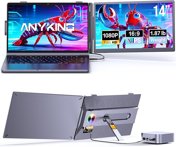 Laptop Screen Extender, 14” FHD 1080P Portable Monitor for Laptop with 100% sRGB, Dual Screen Extender for Laptop 13–17.3”, Plug & Play External Monitor, Business Travel & Home Office