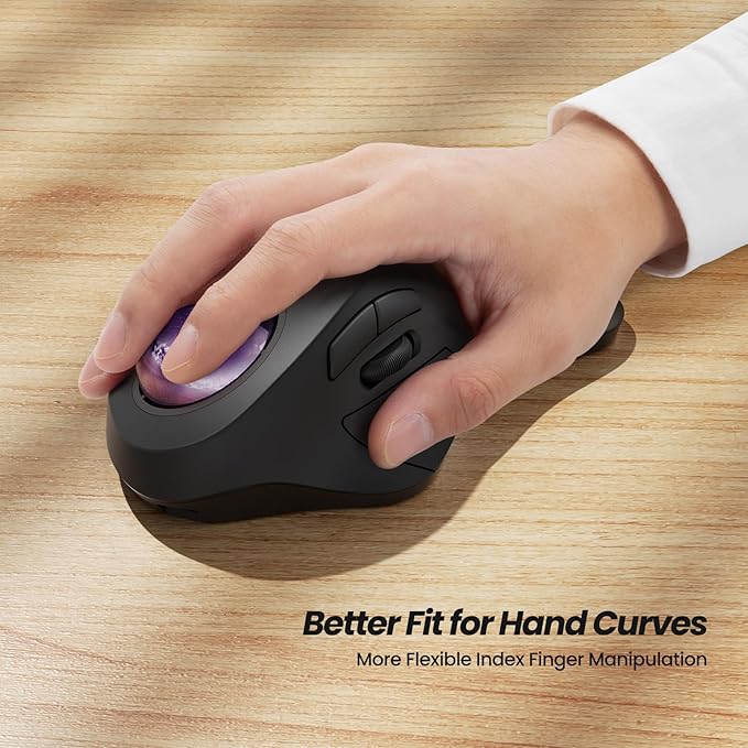 Nulea Wireless Ergonomic Trackball Mouse, Rechargeable, Bluetooth Rollerball Mouse, 44mm Index Finger Trackball, 5 Adjustable DPI, Compatible with PC, Laptop, iPad, Mac, Windows, Android