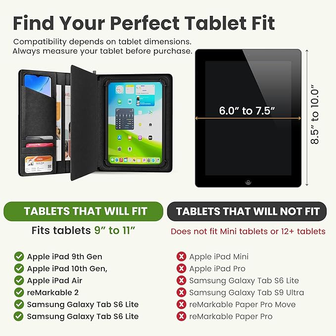 Universal Padfolio Case – Tablet Portfolio Organizer with Notepad Holder – Compatible with iPad 10th 11th Gen, iPad Pro 11, iPad 7 8 9 10.2 10.9 and 9.7 inches