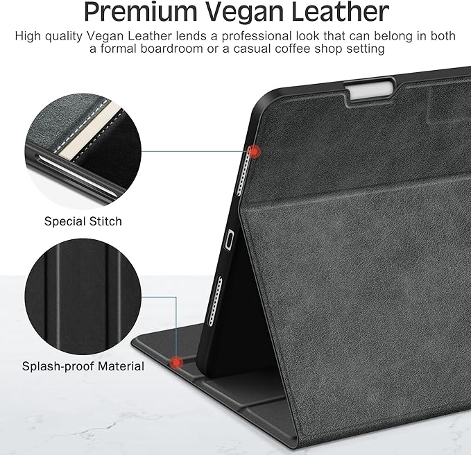 KingBlanc Case for iPad Pro 11 inch (M5 2025/M4 2024) with Pencil Holder, Vegan Leather Smart Stand Cover, Auto Sleep Wake, Support Pencil Pro/(USB-C), Viewing/Typing Angle, Durable Protection, Black