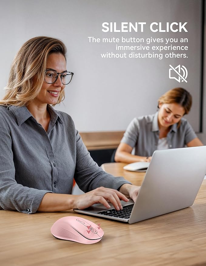 TECKNET Bluetooth Mouse, [ USB + BT1 + BT2 ] Wireless Mouse for Laptop, Silent Click, Ergonomic Design, 4800 DPI Computer Mice Wireless, Dual Mode for Laptop, Computer, iPad, MacBook