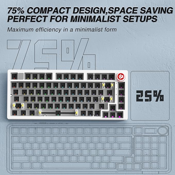 LEOBOG Hi75C Pro Wireless Mechanical Keyboard Kit – Aluminum Alloy Gasket Mount 75% Barebones DIY Base with Hot Swap, RGB Backlighting & Volume Knob – Enhanced Custom Gaming Keyboard Build, 4000mAh
