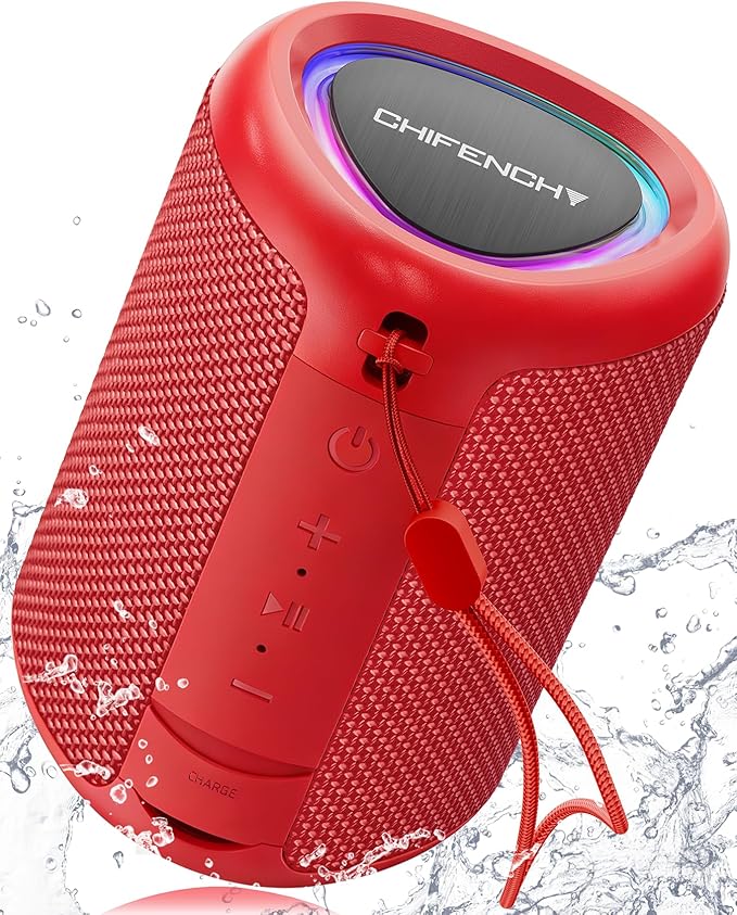Portable Bluetooth Speaker Beach Essentials: Powerful Crystal Clear Sound/Dynamic Light/IPX5 Waterproof/All Day Playtime/Wireless BT 5.3/TWS Paring, Dad Gifts, Outdoor|Travel|Camping|Pool Accessories
