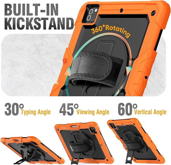 HXCASEAC Case for iPad Pro 12.9 Case (6th 5th 4th 3rd Generation), Shockproof Design | Pencil Holder | Hand Strap | Screen Protector | Heavy Duty Protective iPad 12.9 inch 2022/2021/2020/2018, Orange
