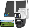 4G LTE Cellular Solar Powered Security Camera Wireless Outdoor, No WiFi Dual Lens Camera, 360 Live View, 2K Color Night Vision, AI PIR Motion Sensor, 2-Way Audio, Built in SIM Card
