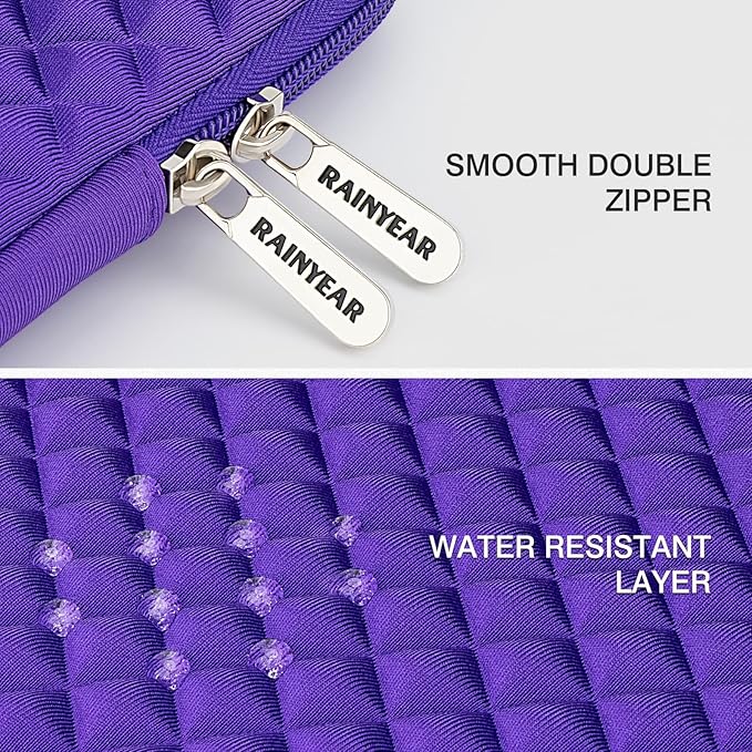 RAINYEAR 15 Inch Laptop Sleeve Diamond Foam Shock Resistant Padded Case Fluffy Lining Cover Carrying Bag Compatible with 15.4" MacBook Pro/Air, Surface Laptop 3/4 15", New XPS 15 Touch (Purple)