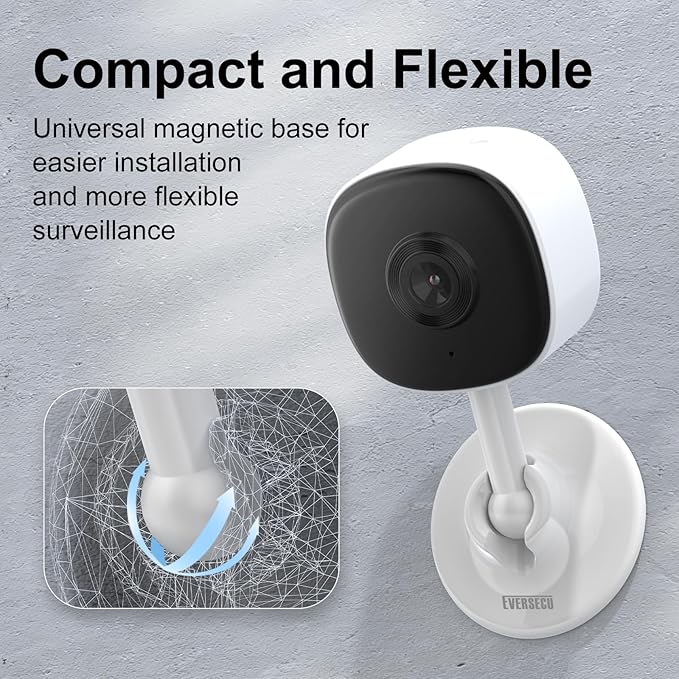 EVERSECU 2K Magnetic Security Camera for Home, Night Vision, Compact Pet Camera with Phone App, Motion Detection, 2-Way Audio, 2.4ghz WiFi Baby Monitor, Compatible with Alexa, Supports RTSP&ONVIF