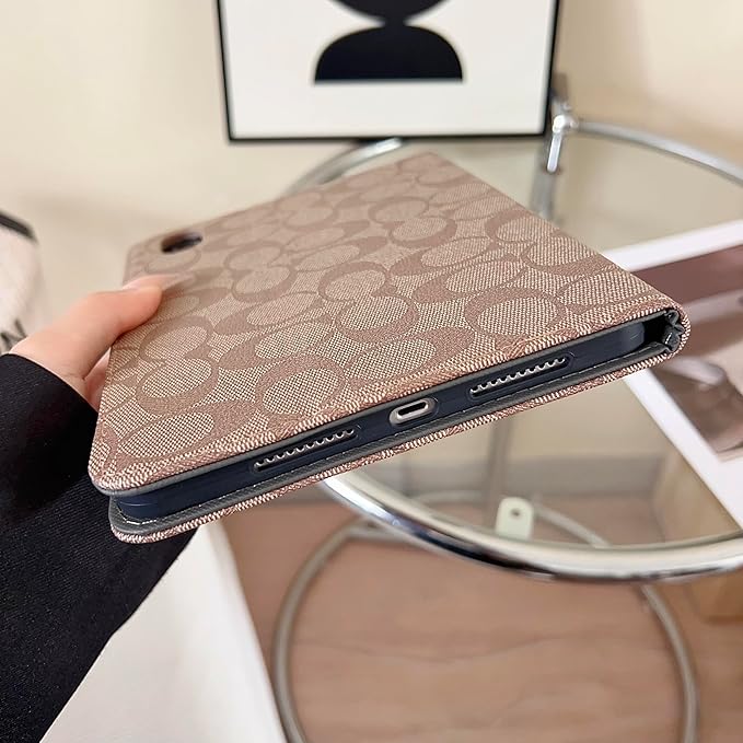 Brown Designer PU Leather Case for iPad mini 7 （A17 Pro） 2024/iPad Mini 6 2021 8.3 Inch,iPad mini 7th/6th Gen PU Cover with Slim Protective & Pencil Holder, Soft TPU Back & Auto Sleep/Wake