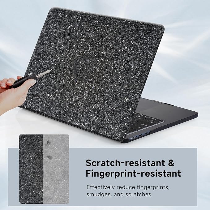 Funut for MacBook Pro 14 inch Case M5 2026 M4 2025 M3 M2 M1 2024-2021 A3427 A3426 A3434 A3112 A3185 A3401 A2918 A2992 A2779 A2442, Glitter Leather Hard Shell Case +Keyboard Cover, Shiny Gray