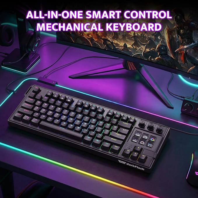 darkFlash K87PRO TKL Mechanical Keyboard with 6 LCD Stream Control Keys & 3 Media Knobs – Gasket Mount, Hot-Swappable RGB Gaming & Streaming Macro Keyboard for PC & Mac (Black)