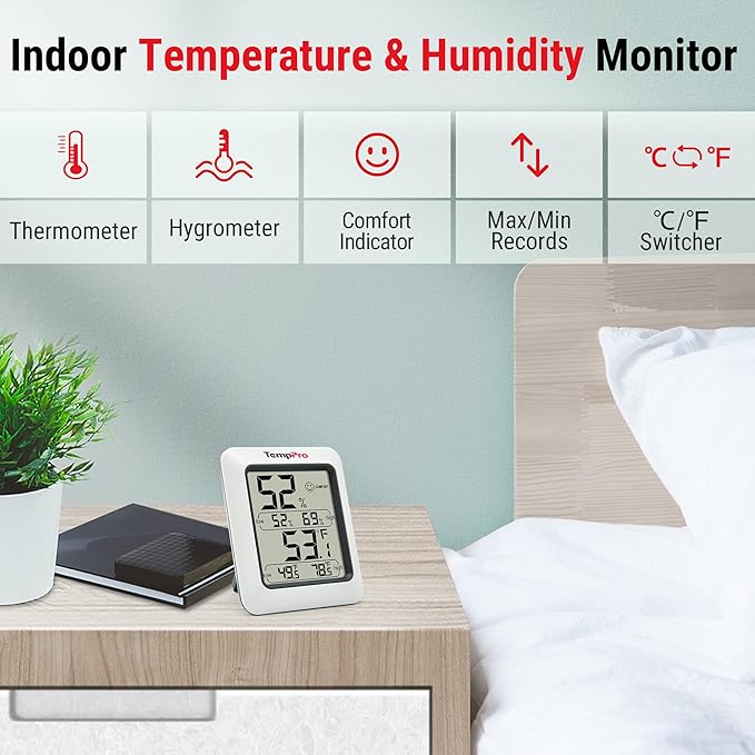 TempPro TP50 3 Pieces Digital Hygrometer Indoor Thermometer Room Thermometer and Humidity Gauge with Temperature Humidity Monitor (Previously ThermoPro)