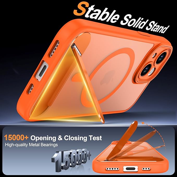 Magnetic Compatible with iPhone 15 Case, [Built-in Invisible Kickstand][Compatible with MagSafe][Full Camera Protection] Translucent Matte Phone Case for iPhone 15 6.1",Orange