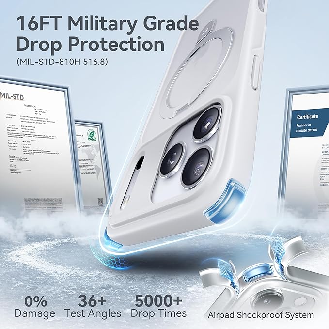 CASEKOO Ultra-Magnetic Stand for iPhone 17 Pro Max Case [Military Drop Protection] [Compatible with MagSafe] Shockproof Translucent Matte Slim Ring for iPhone 17 Pro Max Phone Case 6.9", White