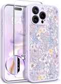 GVIEWIN for iPhone 16 Pro Case Compatible with MagSafe, [Military Grade Protection] [Screen Protector] Full Camera Protection Floral Translucent Women Magnetic Phone Case, Apricot Blossom/Purple