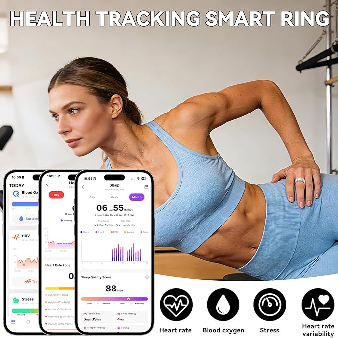 Smart Ring for Women Men,Fitness Tracker Ring,Heart Rate,Blood Oxygen,Step Tracker,Sleep Tracker,Meditation Assistance,No Subscription Fee,IP68 Waterproof Smart Ring for iphone&Android(Silver 7)