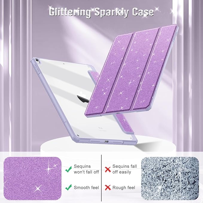 Fintie Hybrid Slim Case for iPad Air 3rd Generation 10.5" 2019 / iPad Pro 10.5 Inch 2017 - [Built-in Pencil Holder] Shockproof Cover with Clear Transparent Back Shell (Glittering Purple)
