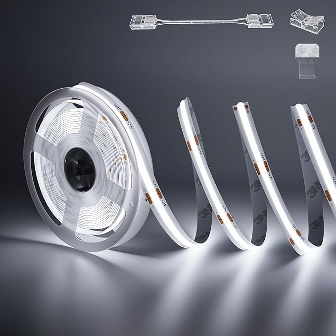 PAUTIX COB LED Strip Light 32.8ft/10m 5040LEDs White 6000K,High Lumen Flexible CRI93+ LED Tape Super Bright DC24V,for Cabinet Home DIY Lighting Projects(Power Supply & Controller Not Included)