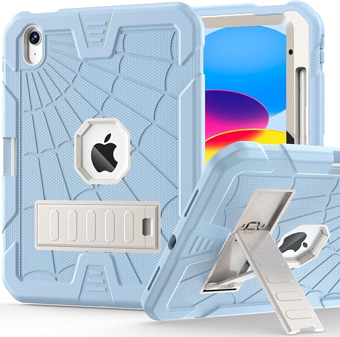 Sibeitu Case for iPad 11-Inch A16 2025 & 10th Generation 10.9 Inch 2022, Shockproof Rugged iPad 10 Case with Built-in Pencil Holder & Stand, Hard 10th Gen iPad 10.9 inch Cover for Kids Boys, Sky Blue