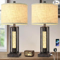 TOBUSA 26’’ Vintage Table Lamps for Living Room Set of 2, Rustic Lamps for Bedroom with 2 USB Ports and Crystal Night Light, Farmhouse Bedside Lamps with Linen Shade for Night Stands End Table, Bronze