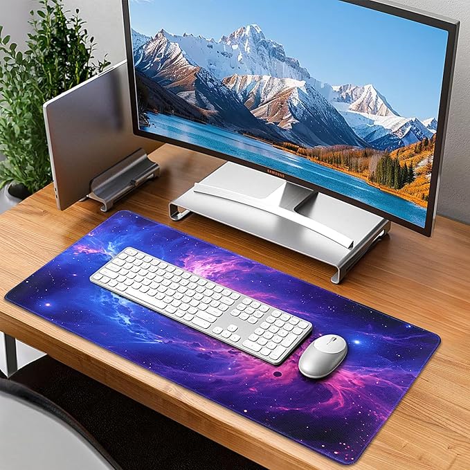 Mouse Pad Gaming - Desk Mat for Keyboard and Mouse - Purple Galaxy Space Large Mouse Pads for Desk, Gaming Mousepad with Non-Slip Base, Desks Pad (31.5" X 11.8") for Game, Office and Home