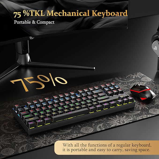 Redragon K552 Mechanical Gaming Keyboard, 87-Key Compact, LED Gaming Keyboard with Red Switches, Anti-Ghosting, Metal Frame for PC Gaming & Typing, Beginner-Friendly (Black)