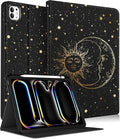 Uppuppy for iPad Pro 11 Inch Case 2024 - Women Girls Cute Folio Smart Cover with Pencil Holder Sun Moon Star Black Girly Pretty Unique for iPad Pro 11 M4 Cases A2836 A2837 A3006