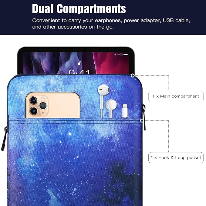 TiMOVO 9-11" Tablet Sleeve Bag for iPad 11-inch A16 2025, iPad 10.9"/10.2"| Air 11 Inch/5th/4th Gen. 10.9", Galaxy Tab A9+/A11Plus 11", Protective Bag Fit Smart Keyboard, Blue Starry Sky