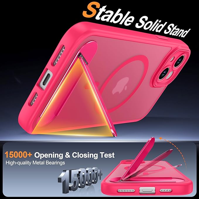 Magnetic Compatible with iPhone 15 Plus Case, [Built-in Kickstand][Full Camera Protection][Compatible with MagSafe][Anti-Fingerprint] Shockproof Phone Case for iPhone 15 Plus 6.7",HotPink