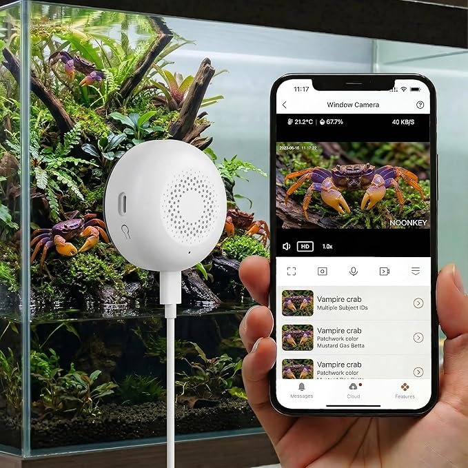 Noonkey Indoor Window Mount Security Pet Camera, 3MP 2K HD Monitor for Aquarium Reptile Bird Feeder, 5GHz/2.4GHz WiFi, Color Night Vision, Motion Alarm, 2-Way Audio, 24/7 Recording, Works with Alexa