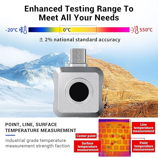 Thermal Imaging Camera for Android Smartphones, 160 x 120 IR High Resolution, Portable Thermal Imager with Type-C Port, Infrared Test Report, -4°F~1022°F Temperature Range