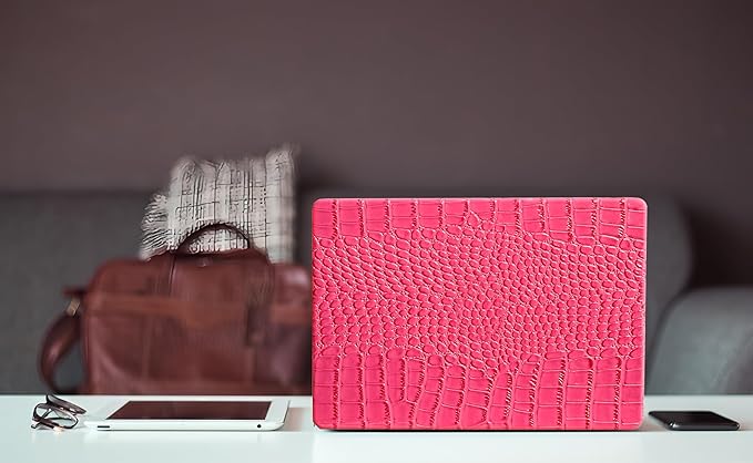 Compatible with Crocodile MacBook Air 13 inch Case 2021 2020 2019 2018 M1 A2337 A2179 A1932, Textured Elegant Luxury Aligator Skin Snakeskin PU Leather Hard Shell & Keyboard Cover, Pink