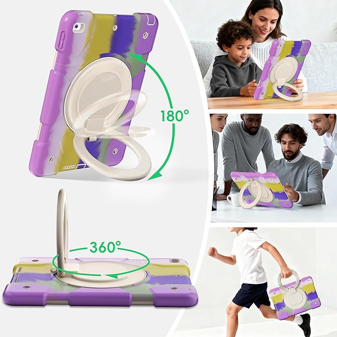 Andnary Case for iPad 9th/8th/7th Generation 10.2 inch, Shockproof Cover with Screen Protector/360° Rotating Handle/Bracket/Pen Holder/Shoulder Strap, Kid Case for iPad 2021/2020/2019(Colorful Purple)