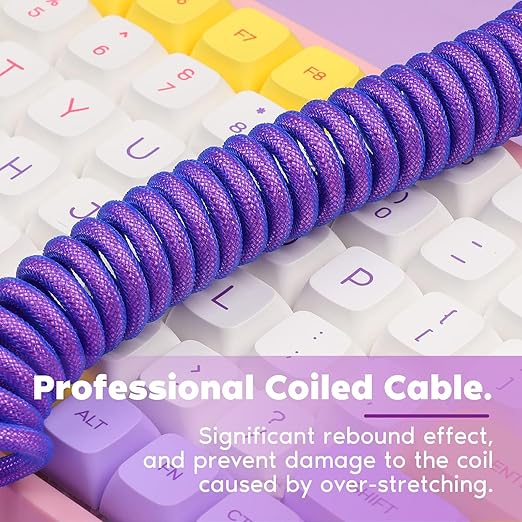 EPOMAKER Mix 1.8m Coiled Type-C to USB A TPU Mechanical Keyboard Space Cable with Detachable Aviator Connector for Gaming Keyboard and Cellphone(Purple)