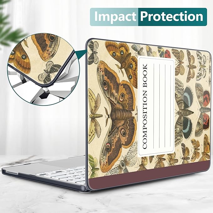 DONGKE for MacBook Neo 13 Inch Case 2026 (Model A3404, A18 Pro chip), Stylish Pattern Protective Hard Shell with Screen Protector, Keyboard Cover & USB-C Adapter - Butterfly Composition Book