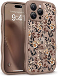 GVIEWIN for iPhone 15 Pro Case Compatible with MagSafe [Curly Wave Edge][Full Camera Protection] Floral Translucent Shockproof Magnetic Women Phone Case for iPhone 15 Pro 6.1'', Bunchflower/Brown