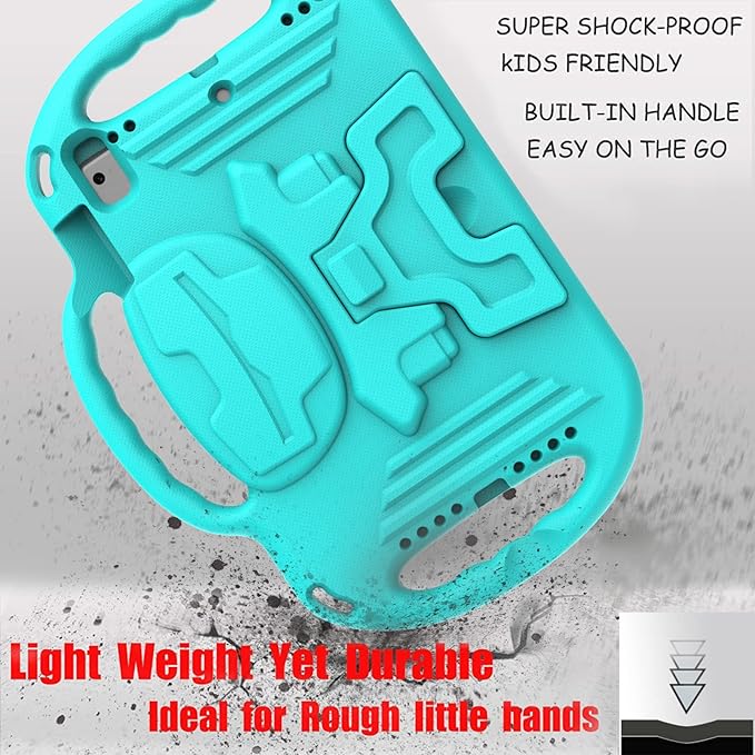 LTROP Kids Case for iPad 5th/6th Generation (9.7 inch, 2017/2018), iPad Air 1 & Air 2 & Pro 9.7 Kids Case with Shoulder Strap Handle Stand for iPad 5/6 & iPad Air 1st/2nd Gen, Turquoise