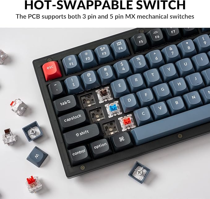 Keychron V3 Wired Custom Mechanical Keyboard Knob Version, TKL QMK/VIA Programmable Macro with Hot-swappable Keychron K Pro Brown Switch Compatible with Mac Windows Linux (Frosted Black-Translucent)